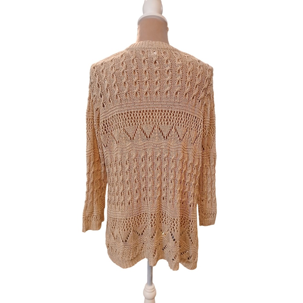 Westport 2x Tan Beige Pointelle Cable Knit Open Front Cardigan Layering - Picture 6 of 12